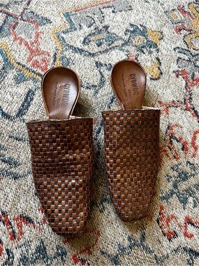 CYDWOQ Woven Leather Slip-On Mules in Brown Size 39 Made in the USA
